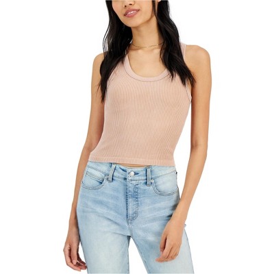 Hippie Rose Womens Ribbed Tank Top, Beige, Medium