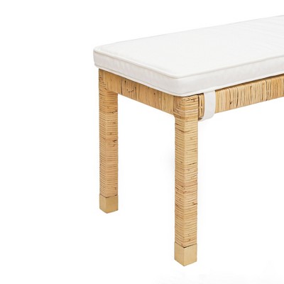 Amara Charcoal Woven Rattan Bench with White Cushion