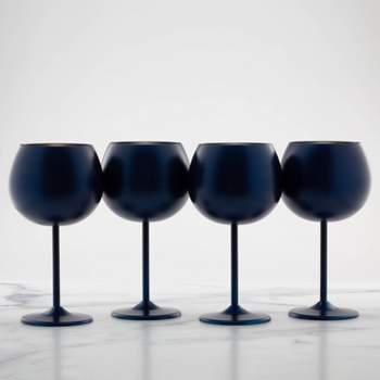 Cambridge Silversmiths Set of 4 18oz Stainless Steel Wine Glasses Blue