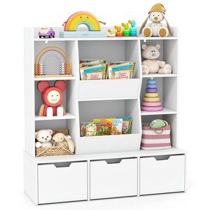 Tangkula 47" Children Bookcase Toy Storage Organizer w/3 Movable Drawers & 8 Cubbies - 1 of 4