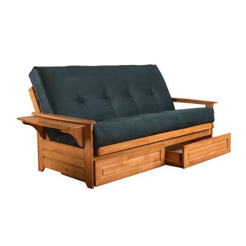 Full Wheaton Coil Spring Mattress Futon With Drawers Navy Suede