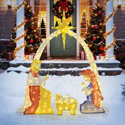 Costway 6 Ft Lighted Nativity Scene with 240 Warm White LED Lights for Yard, Porch, Garden