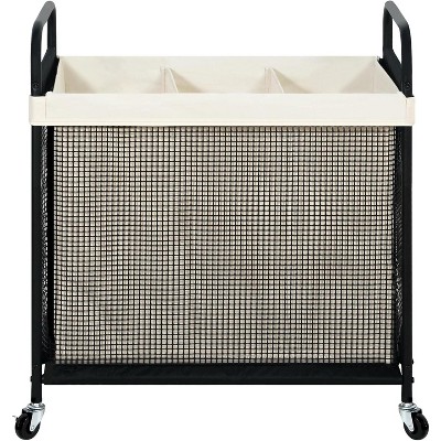 Laundry Hamper 3 Section, 120L Rolling Laundry Sorter Cart with Removable and Washable Liner Bag