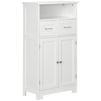 kleankin Bathroom Storage Cabinet Freestanding Cupboard Organizer with Two Drawers and Adjustable Shelf for Living Room, Bedroom or Entryway