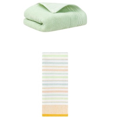 REGALWOVEN Striped Pattern Quick Drying Hand Towels for Bathroom 14" x 30"/13" x 27" 2 Pcs