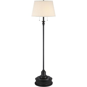360 Lighting Spenser Rustic Farmhouse Floor Lamp with Riser 62 1/2" Tall Oiled Bronze Metal Off White Linen Empire Shade for Living Room Bedroom Home - 1 of 4