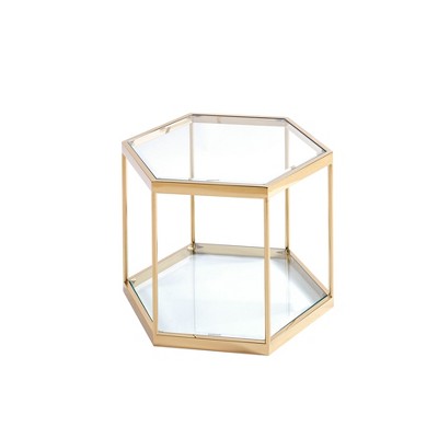 NicBex Modern 16.5" High Hexagon Coffee Table with Tempered Glass Top and Steel Frame for Living Room and Bedroom