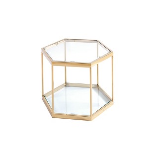 NicBex Modern 16.5" High Hexagon Coffee Table with Tempered Glass Top and Steel Frame for Living Room and Bedroom - 1 of 4