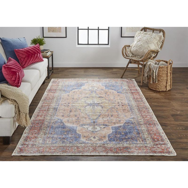 Percy Transitional Medallion Red/Tan/Blue Area Rug, 2 of 8