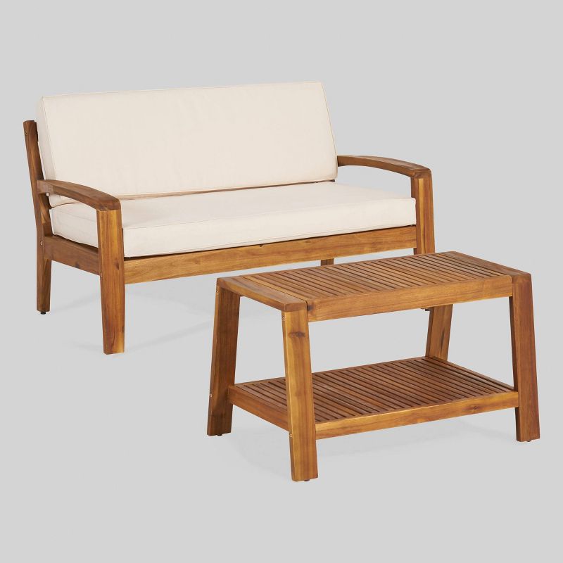 Grenada 2pc Acacia Wood Patio Chat Set - Christopher Knight Home, 3 of 14