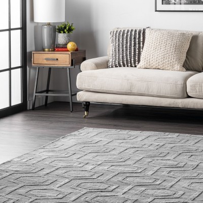 Handwoven Gray Geometric Wool Area Rug, 5' x 8', Stain-resistant