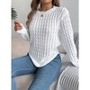 Women's Solid Knit Cable Sweater Casual Long Lantern Sleeve Pullover Crew Neck Knitted Tops - 4 of 4