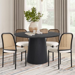 5-Piece Round Dining Table Set, 46'' Pedestal Table with 4 Rattan Cane Back Dining Chairs, Modern Farmhouse & Boho Kitchen Set-Maison Boucle - 1 of 4