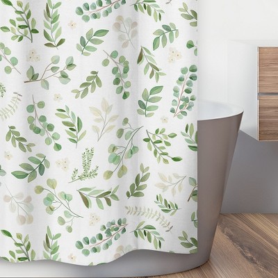 Botanical Green and White Floral Fabric Shower Curtain 72" x 72"