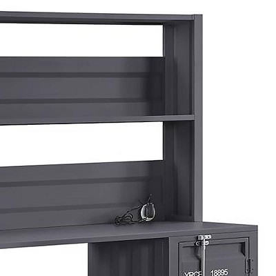 Sleek Gunmetal Black Computer Desk with Hutch and Power Outlet