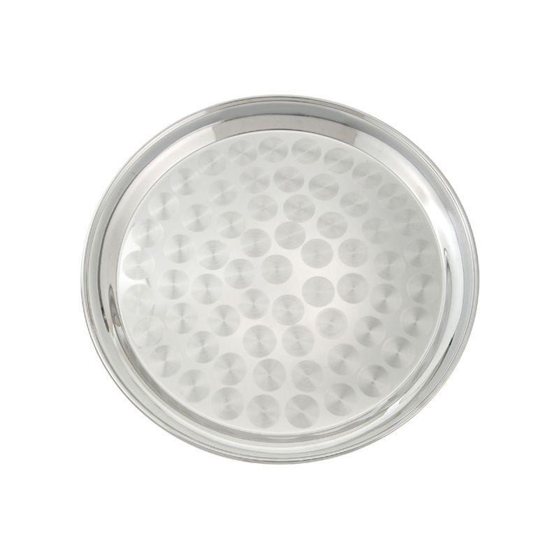 Winco Serving Tray with Swirl Pattern, Stainless Steel, Round, 1 of 4