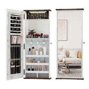 Fredees LED Mirror Jewelry Cabinet, Wall or Door-Mounted Full-Length Mirror with Storage, Lockable Armoire with Rounded Corners - 1 of 4