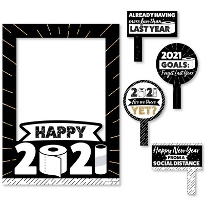 Big Dot of Happiness Rollin' in The New Year - 2021 New Year's Eve Party Selfie Photo Booth Picture Frame and Props - Printed on Sturdy Material