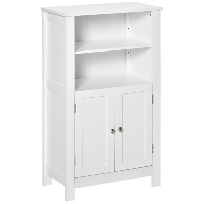kleankin Bathroom Floor Storage Cabinet, Freestanding Linen Cabinet with Double Doors and 2 Adjustable Shelves, White