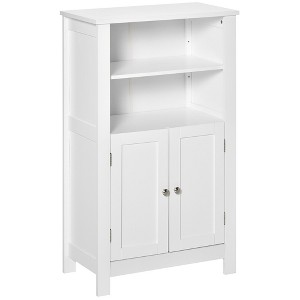 kleankin Bathroom Floor Storage Cabinet, Freestanding Linen Cabinet with Double Doors and 2 Adjustable Shelves, White - 1 of 4