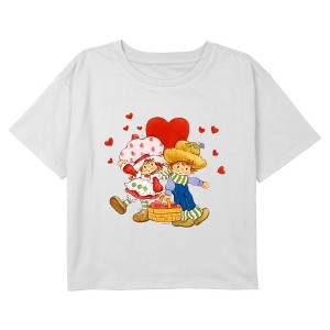 Girl's Strawberry Shortcake Huckleberry Heart Berry Basket Cropped T-Shirt - 1 of 3