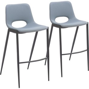 Desi Armless 40" H Barstools Set of 2 – Faux Leather Azure Gray Seat, Steel Base by Zuo Modern - 1 of 4