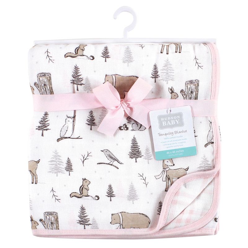 Hudson Baby Infant Girl Muslin Tranquility Quilt Blanket, Winter Forest, One Size, 3 of 4