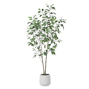 DR.Planzen 5-7FT Artificial Ficus Tree with Round White Planter, Pre Potted Faux Plant with White Border Leaves for Indoor Home Decor - 1 of 4