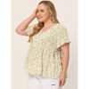 Agnes Orinda Women's Plus Size Boho Ditsy Floral V Neck Ruffle Tiered Pleated Babydoll Blouses - 3 of 4