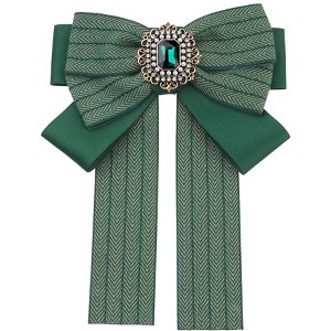 Elerevyo Women Ribbon Brooch Pin Striped Long Tail Bow Ties - 1 of 4