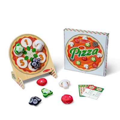 Melissa &#38; Doug Wooden Double-Sided Pizza Topping Toss Games Bean Bag Target Game, Bingo, Tic-Tac-Toe, Matching, Number