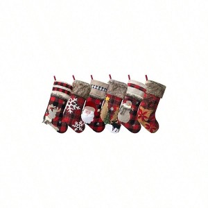 Family Fireplace Hanging Xmas Stockings 6 Pack Buffalo Red Plaid Soft Faux Large 20 Inches Holiday Decorations - 1 of 4