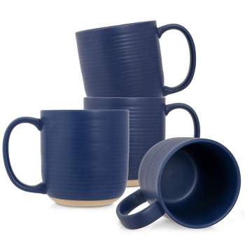 Elanze Designs Ribbed Ceramic Stoneware 16 ounce Raw Clay Bottom Coffee Mugs Set of 4, Royal Blue