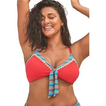 Swimsuits For All Women's Plus Size Mentor Tie Front Ribbed Bikini