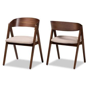 2pc Danton Fabric Upholstered Wood Dining Chair Set - Baxton Studio