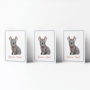 Reindeer Frenchie Dog Winter/Holiday/Christmas Greeting Card Pack Sets (3 ct) by Ramus & Co - 1 of 4
