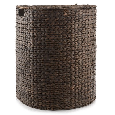 Espresso Wicker Half-Moon Laundry Hamper with Lid