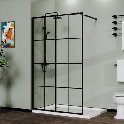 46"x72" Shower Glass Panel, 0.2" Thick Clear Tempered Glass Framed Shower Screen, Doorless Design Wet-room Glass Shower Wall For Walk-in Bathroom