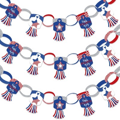 Big Dot of Happiness 4th of July - 90 Chain Links and 30 Paper Tassels Decoration Kit - Independence Day Paper Chains Garland - 21 feet
