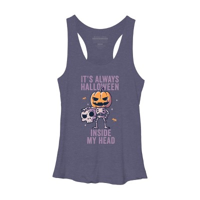 Women's Design By Humans It's Always Halloween Inside My Head Funny Cute Spooky By EduEly Racerback Tank Top