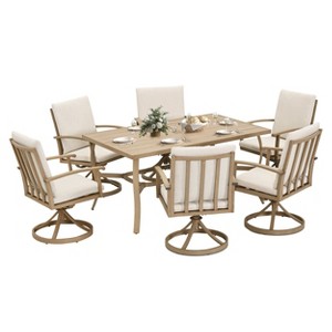 HAPPATIO 7 Piece Aluminum Patio Dining Set, Outdoor Dining Table and Chairs Set - 1 of 4