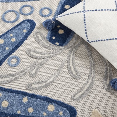Blue and Grey Coastal Starfish Indoor/Outdoor Area Rug