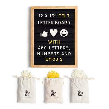 Amped Co - 162X12" Premium Felt Letter Board: 460 Letters, Oversized Emojis, Oak Wood Frame, PreCut Letters in 3 Canvas Bags