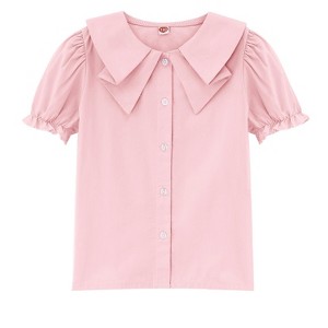 Girls Short Sleeve Peter Pan Blouse Puff Sleeve Button Down Shirt School Uniform Blouse 3-12 Years - 1 of 3
