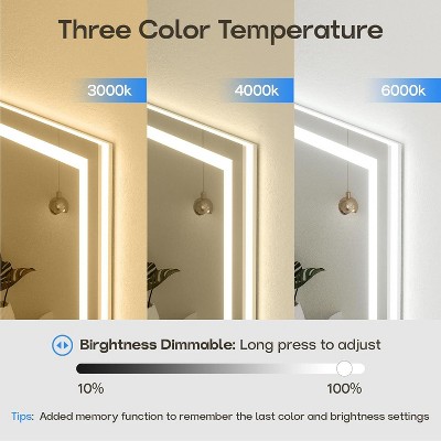 USHOWER 40x32 Inch LED Bathroom Mirror with Anti-Fog and Dimmable Lights