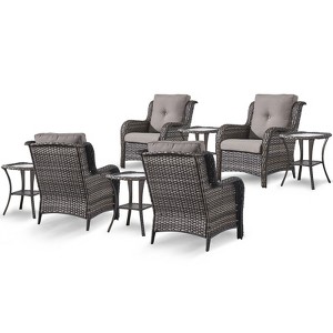 POCASSY Wicker Patio Chairs Set of 4, All Weather Wicker Rattan Patio Chairs, High Back Deep Seat with 4 Accent Table for Porch Balcony Pool - 1 of 4