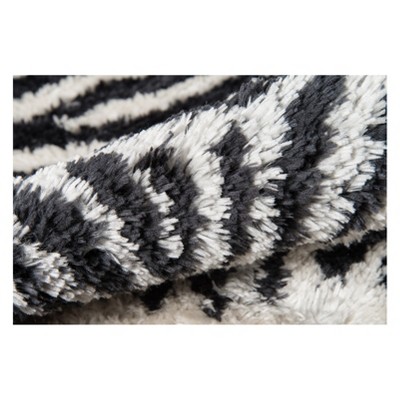 Zebra Striped Black and Turquoise Faux Fur Rug 3'6" x 5'6"