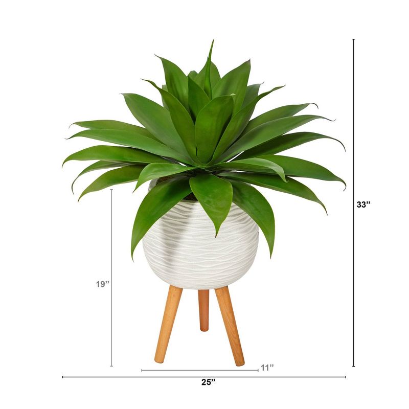 Nearly Natural 33-in Agave Succulent Artificial Plant in White Planter with Stand, 2 of 5