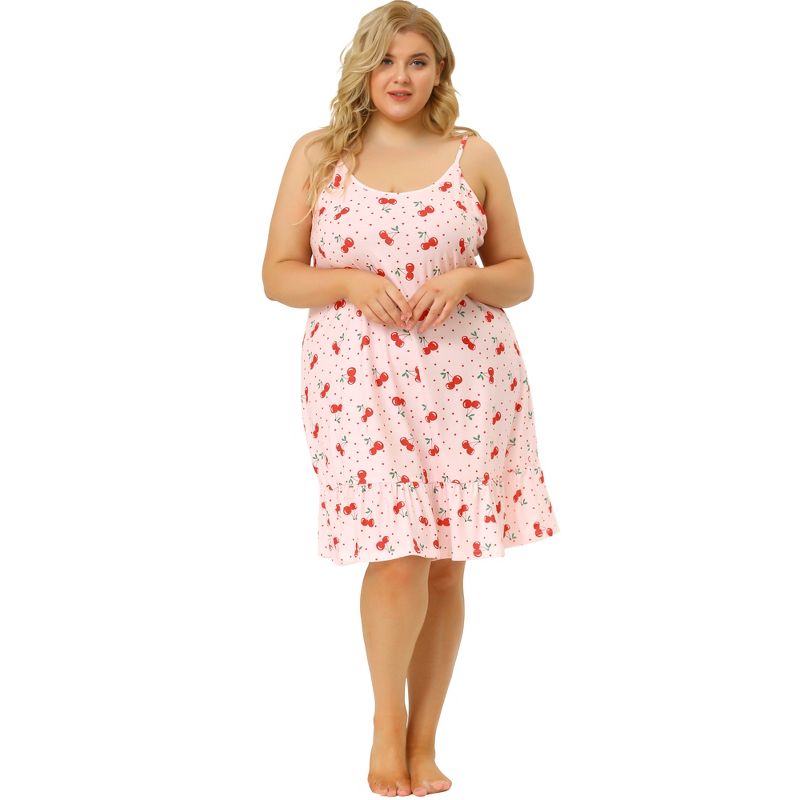 Agnes Orinda Women's Plus Size Sleeveless Fruit Ruffle Hem Nightgown, 4 of 7