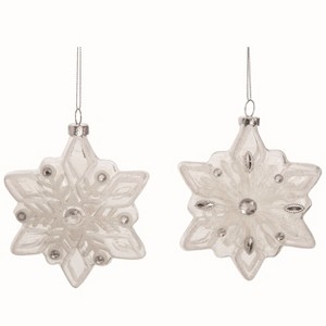 Transpac Glass Clear Christmas Snowflake Shaped Ornaments Set of 2 - 1 of 2